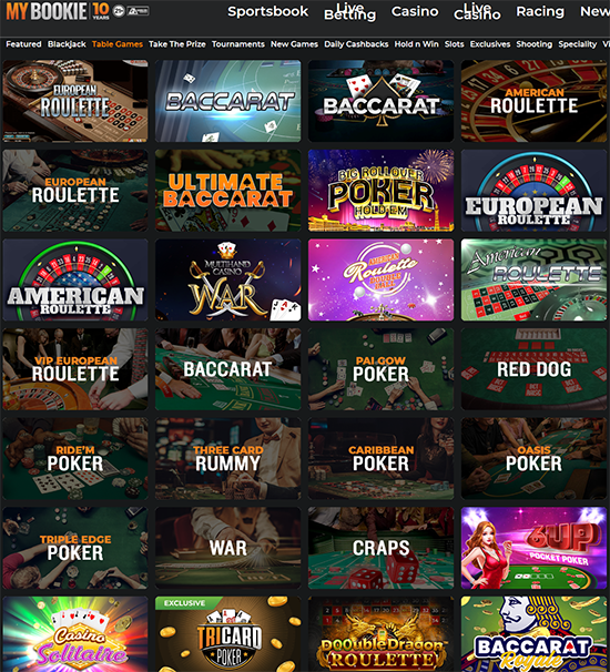 mybookie table games